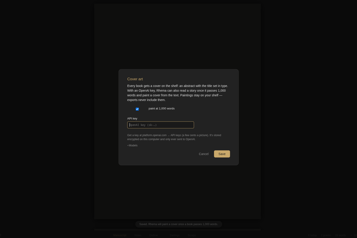 The Cover Art pane: provider choice and API key field